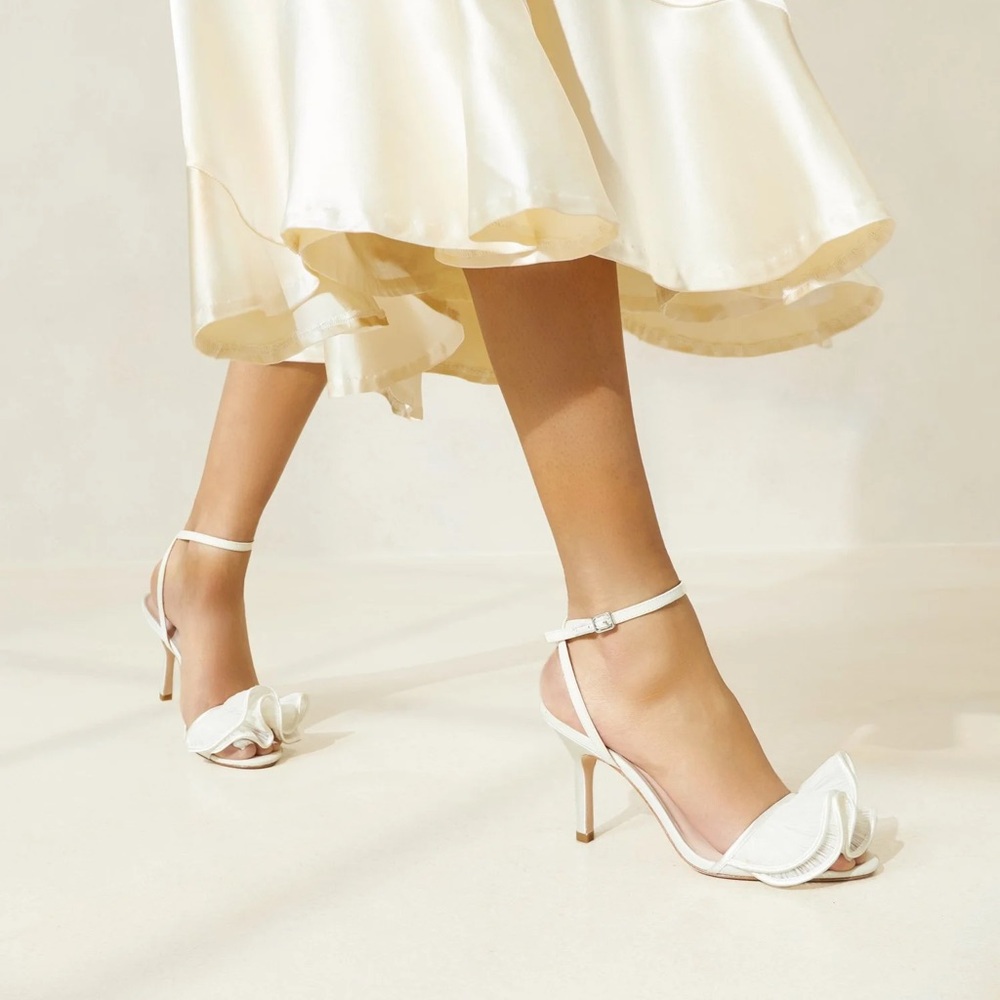 Loeffler Randall White Heels with Ruffle Estella Pearl